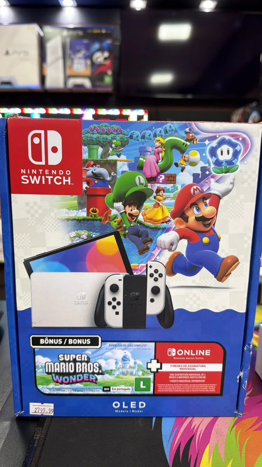 Nintendo Switch OLED — Mario Bros. Wonder + 3 meses Online